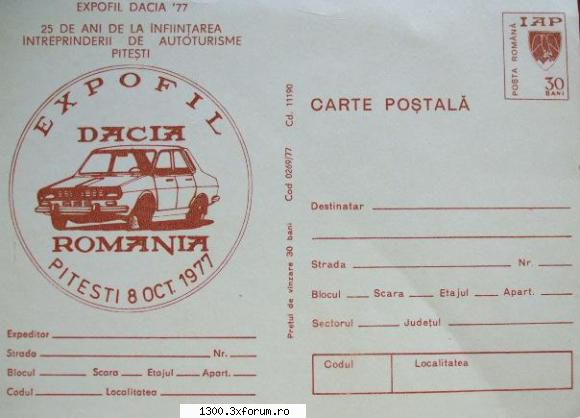 Obiecte de colecţie Dacia - carte postala aniversara Dacia - Diverse auto